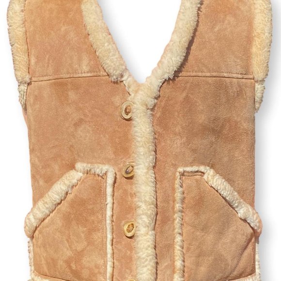 Sheepherder Men's M/40 Vest Sheepskin/Wool/Shearling Handmade Button Front Tan